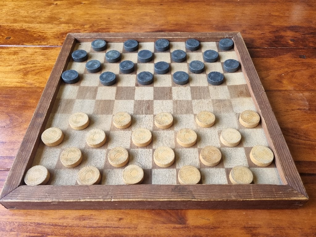 Antiek damspel, Ophalen of Verzenden, Gebruikt
