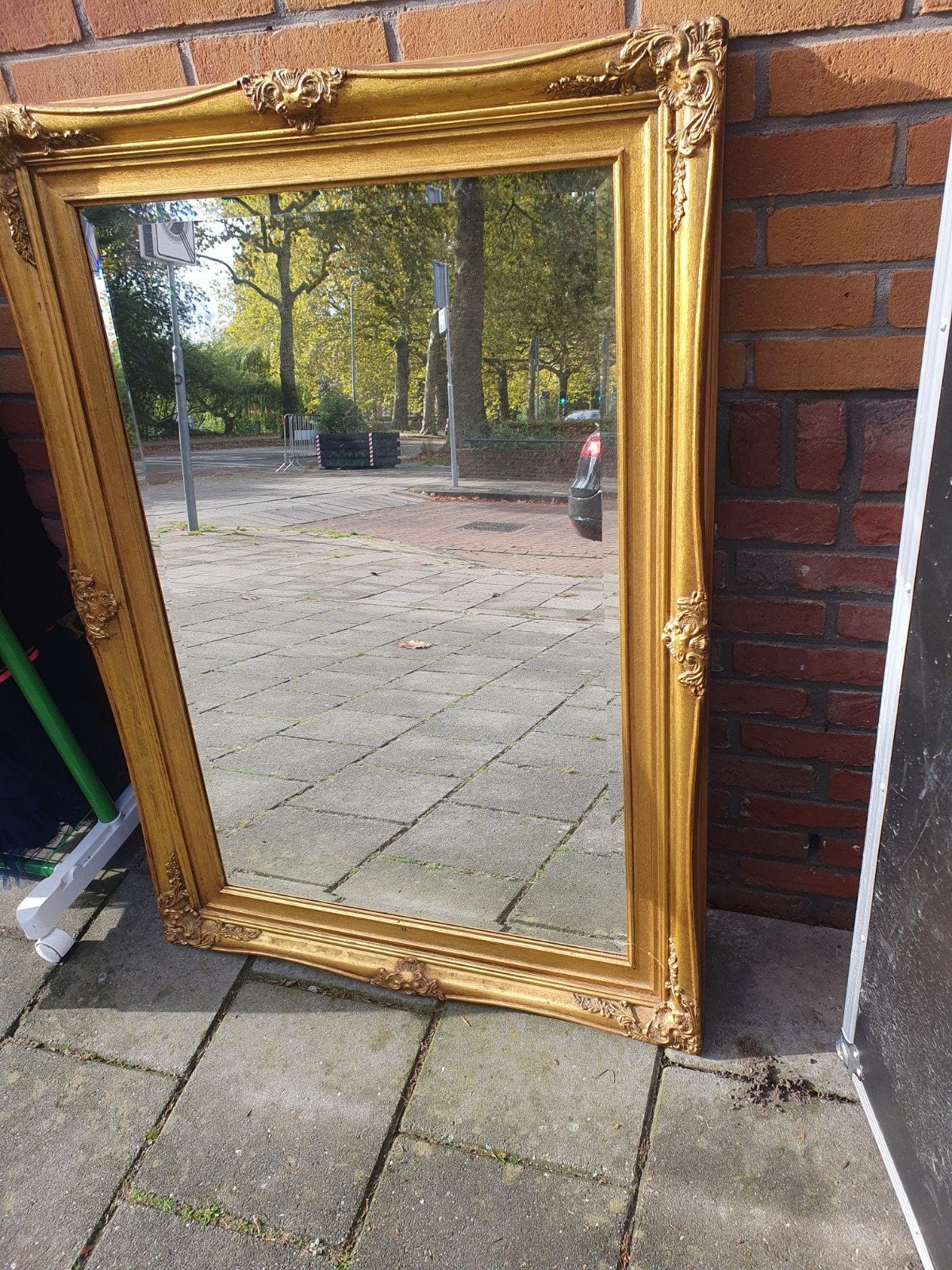 Grote gouden barok spiegel, Ophalen of Verzenden, Rechthoekig, 100 tot 150 cm, 150 tot 200 cm