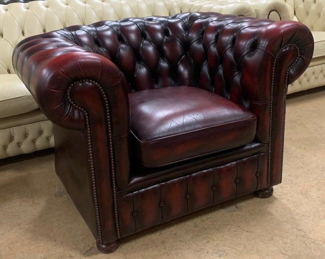 Prachtige Chesterfield Fauteuil Oxblood Red., Gebruikt, Chesterfield, Ophalen of Verzenden, 75 tot 100 cm