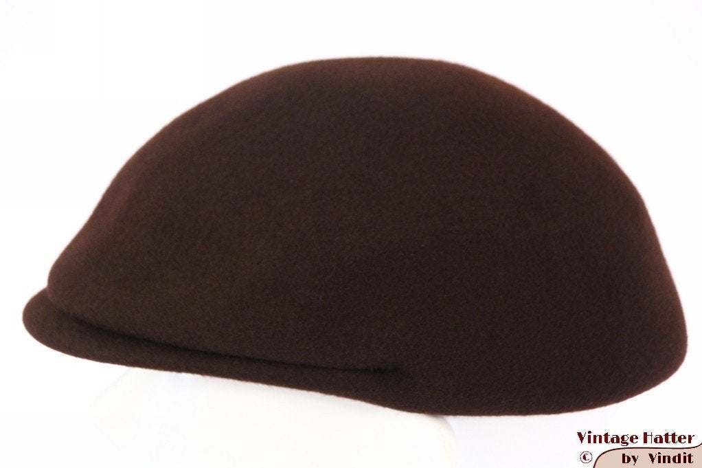 Vintage flatcap Voorgevormde pet bruin vilt 55 = S tot XS, Ophalen of Verzenden, Gedragen, 57 cm (M, 7⅛ inch) of minder, Pet