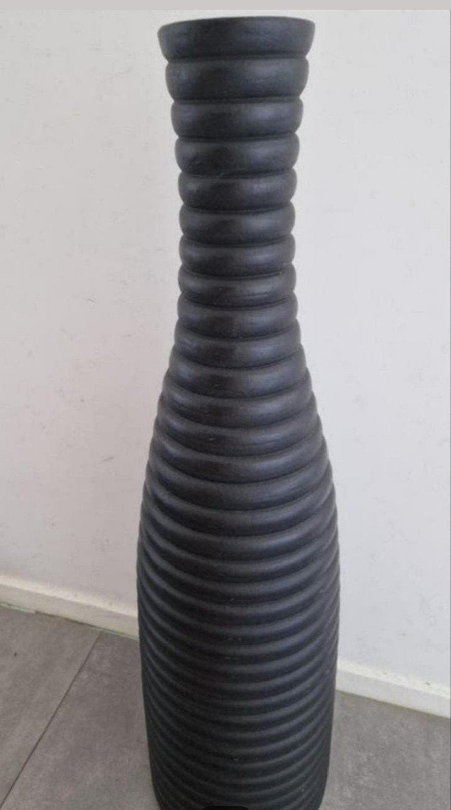 Grote geribbelde XXL vaas - Zwart (90 cm), Ophalen, Overige materialen, Met patroon/structuur, Zwart