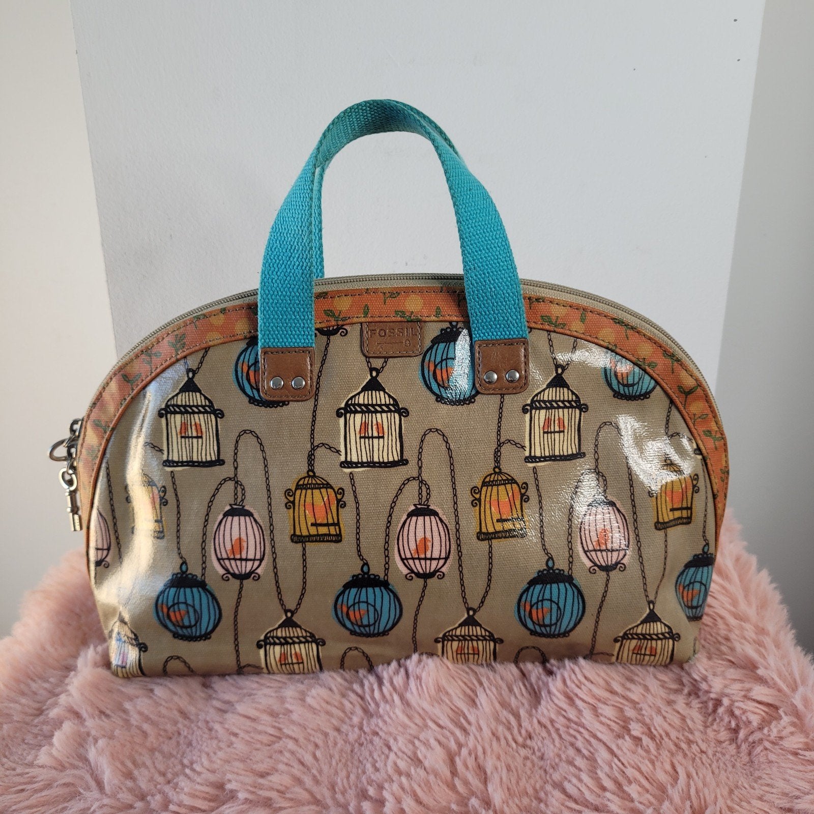 Fossil Key Per handtas gecoat vogelkooi beige, Ophalen of Verzenden, Zo goed als nieuw, Beige, Handtas