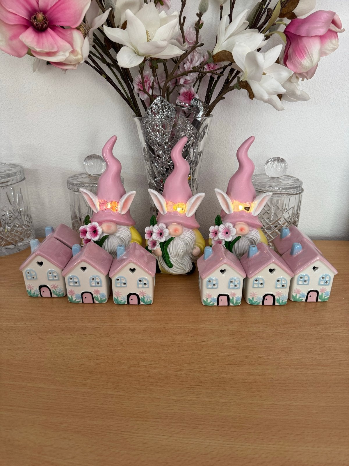 Leuke Paasdecoratie: 3 Gnooms met huisjes, Ophalen, Overige stijlen, Roze, Zo goed als nieuw