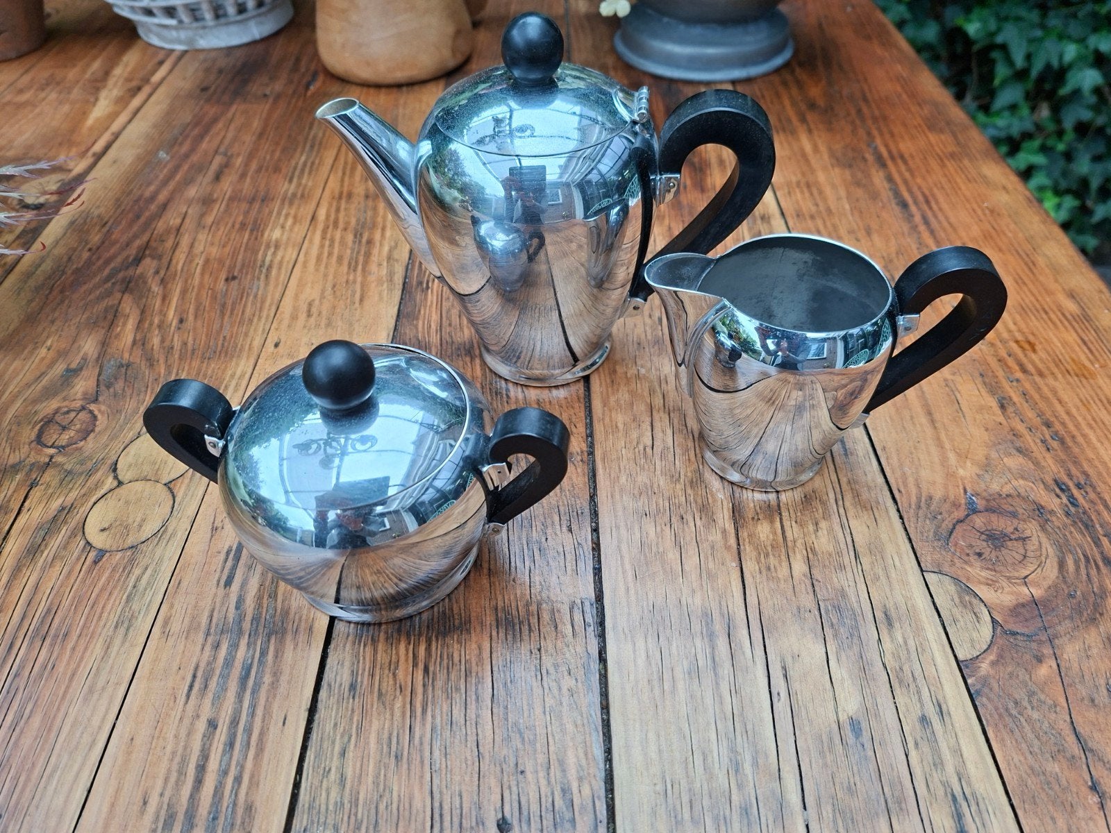 Vintage Chroom Theeservies met Bakelieten Handgrepen, Ophalen of Verzenden