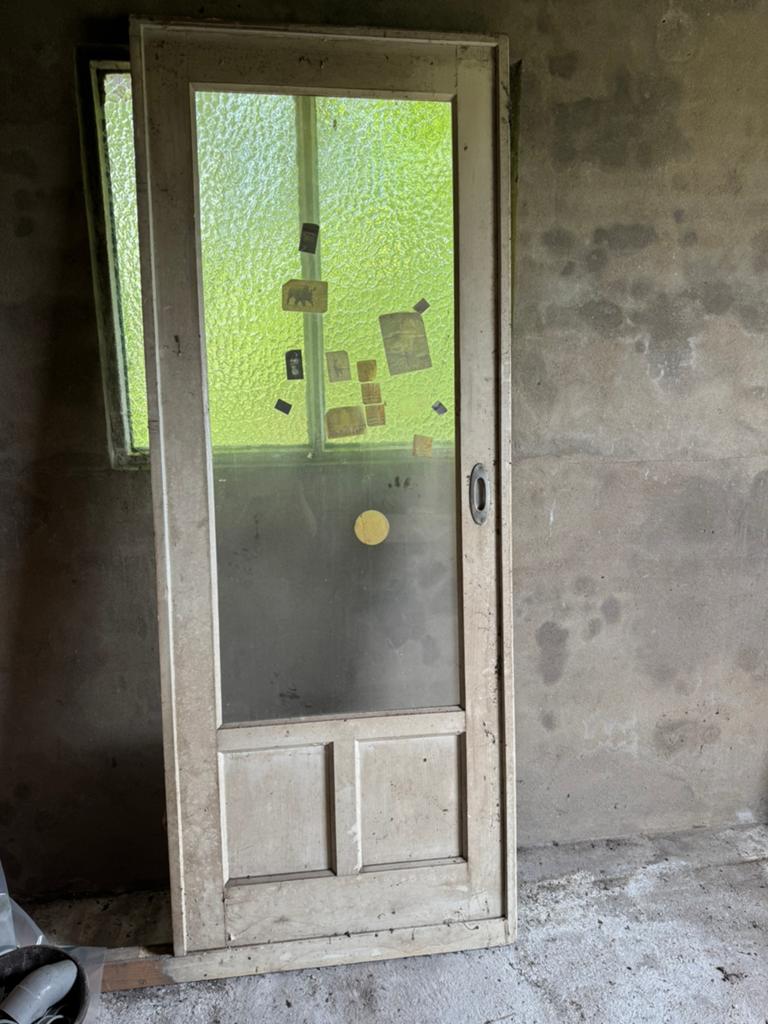 Oude houten deur met glas, 204x82, Ophalen, Gebruikt