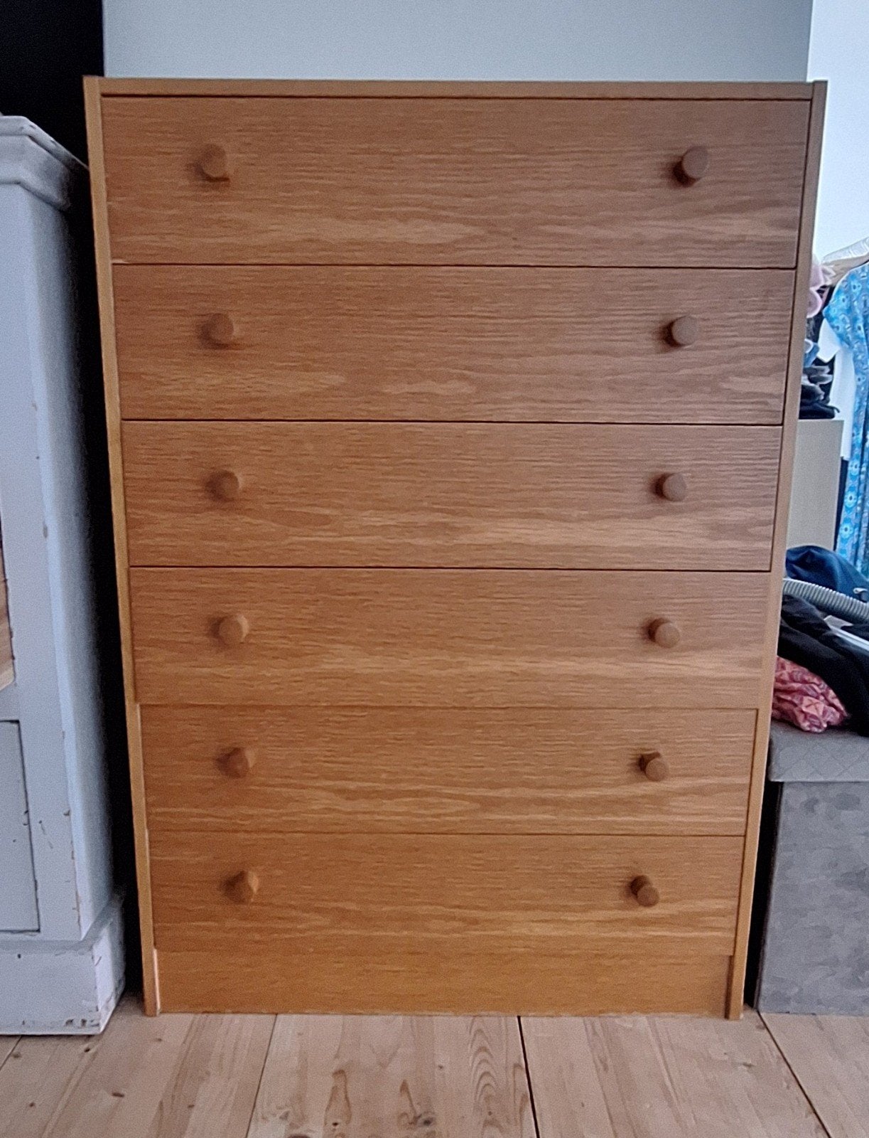 Houten ladekast met 6 lades, Ophalen, Gebruikt, Eikenhout, 50 tot 100 cm