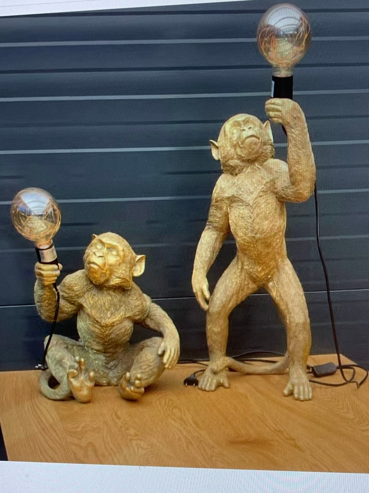 2 Goudkleurige Apen Schemerlampen/Tafellampen - Flink Formaa, Gebruikt, Ophalen of Verzenden, Goud, Modern