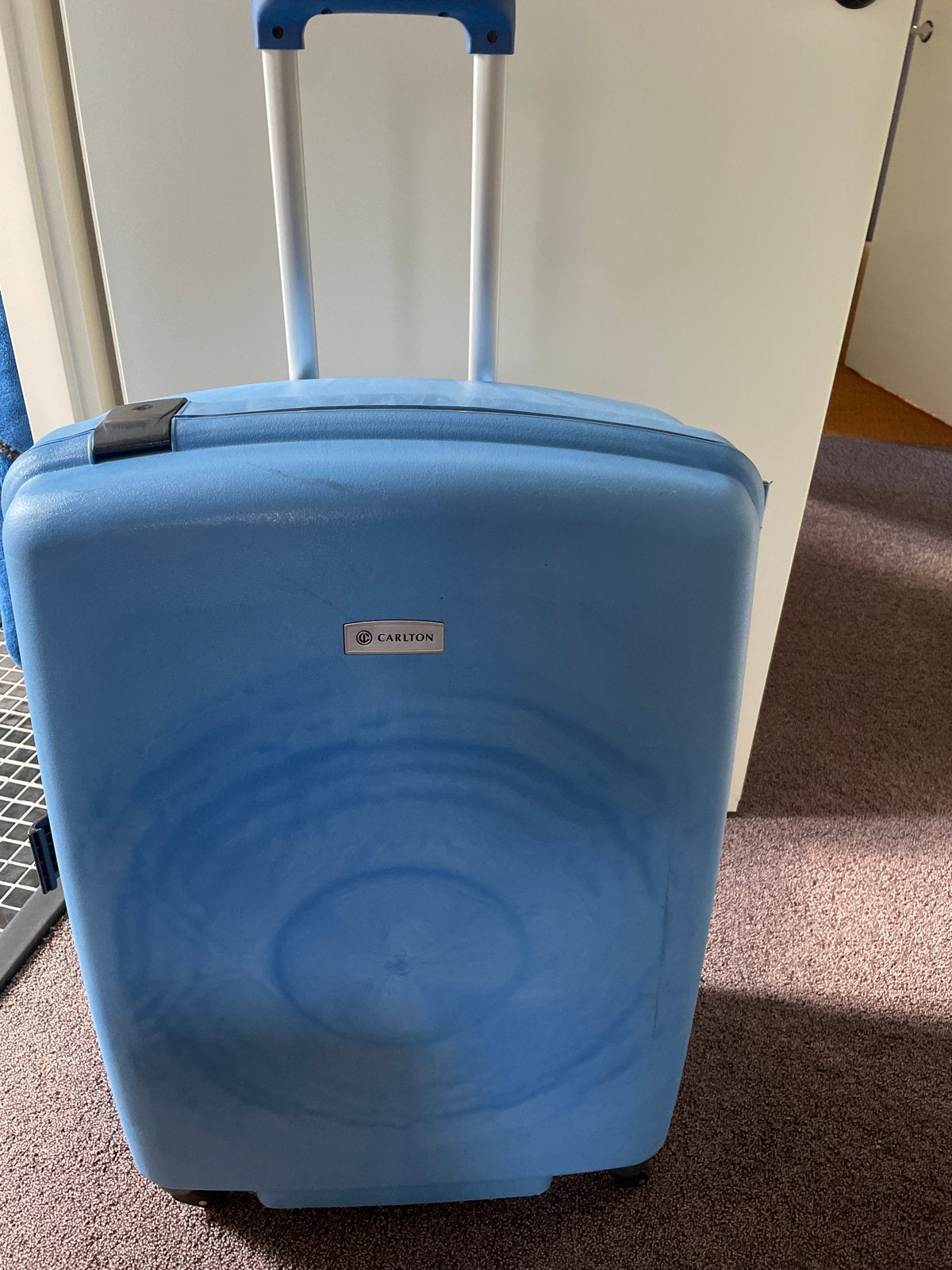 Carlton reiskoffer blauw met wieltjes en uitschuifbare handg, Ophalen, 30 cm of meer, Blauw, Zo goed als nieuw