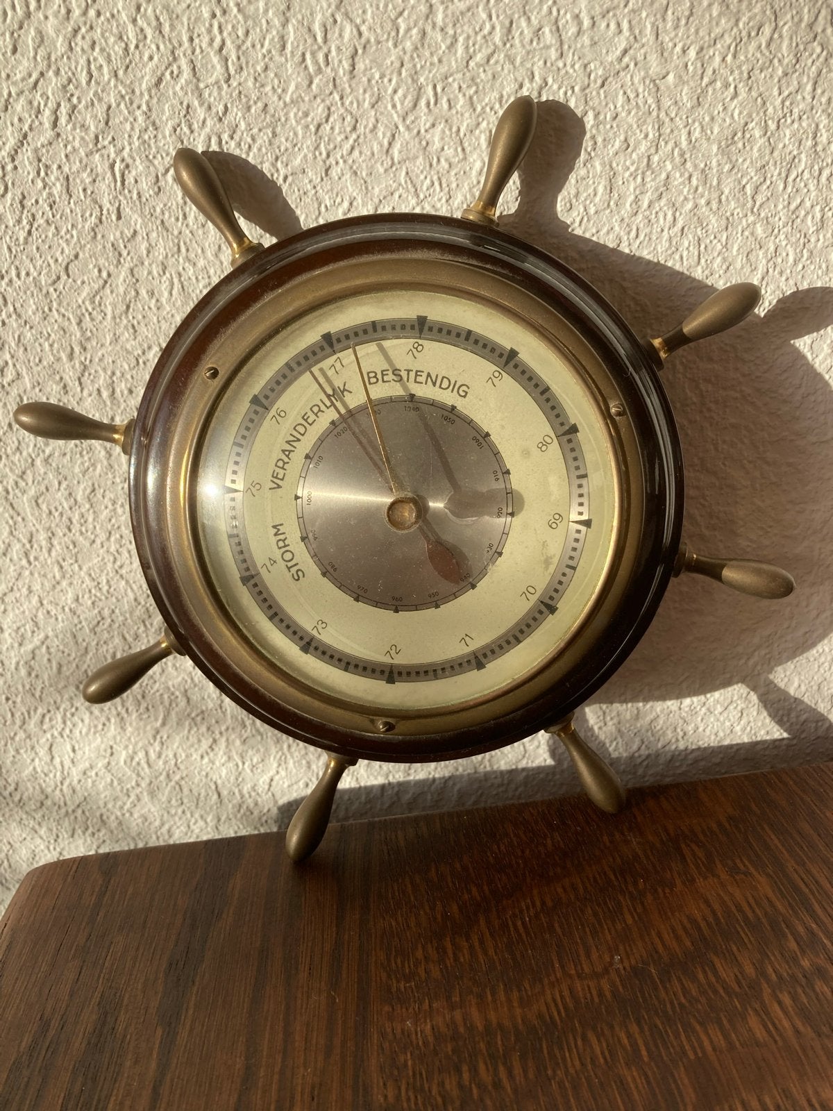 Antieke Barometer in Stuurwielvorm - 20cm, Ophalen of Verzenden, Gebruikt, Barometer