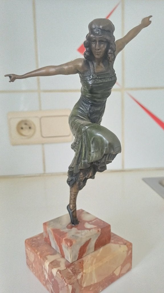 Art Deco Bronzen Beeld Danseres - R. Peyre - 24cm, Ophalen, Art deco, Brons, 20 - 50 cm
