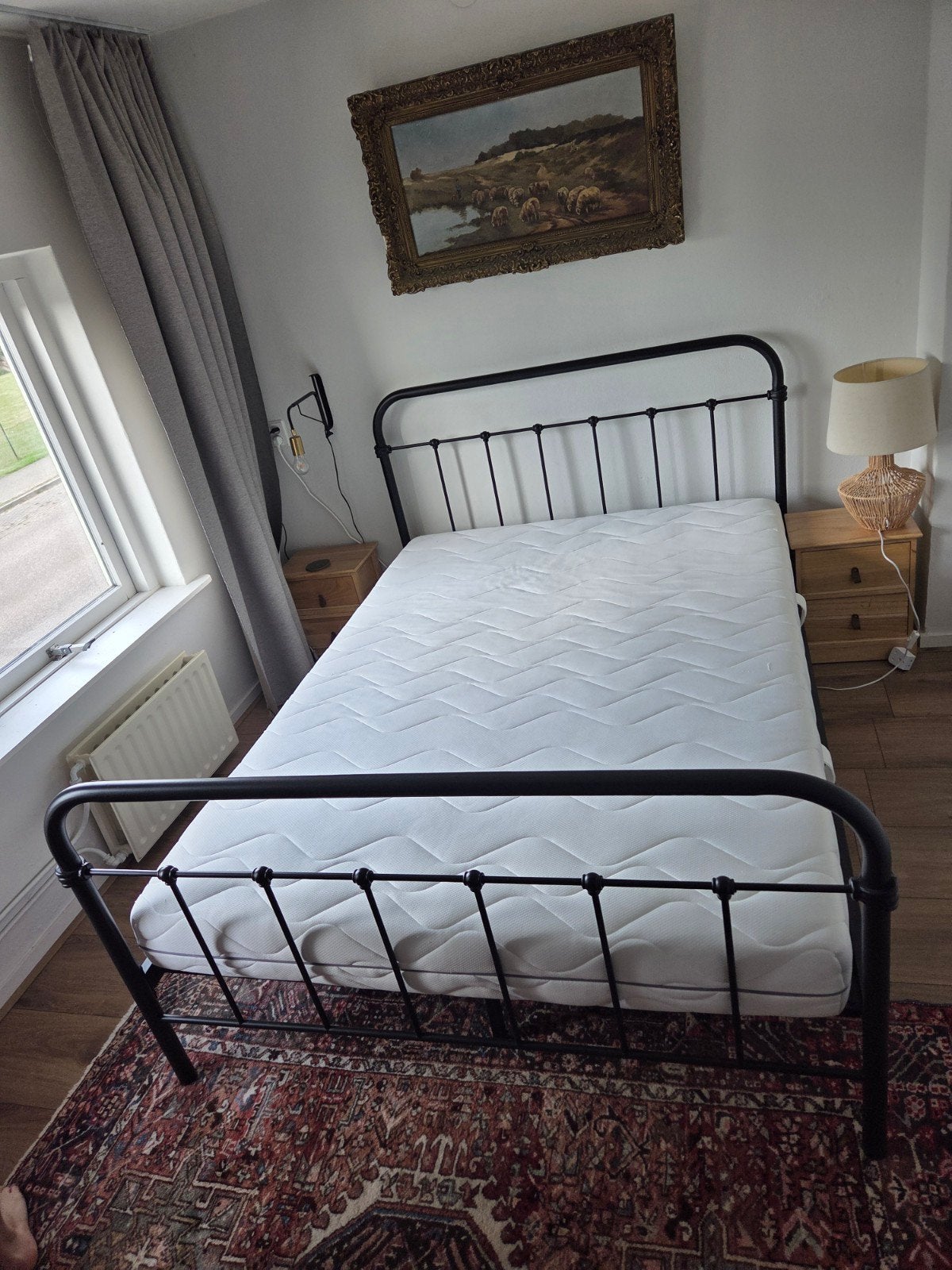 Zwart metalen tweepersoonsbed (150x210 cm), Ophalen, Gebruikt, Tweepersoons, 140 cm