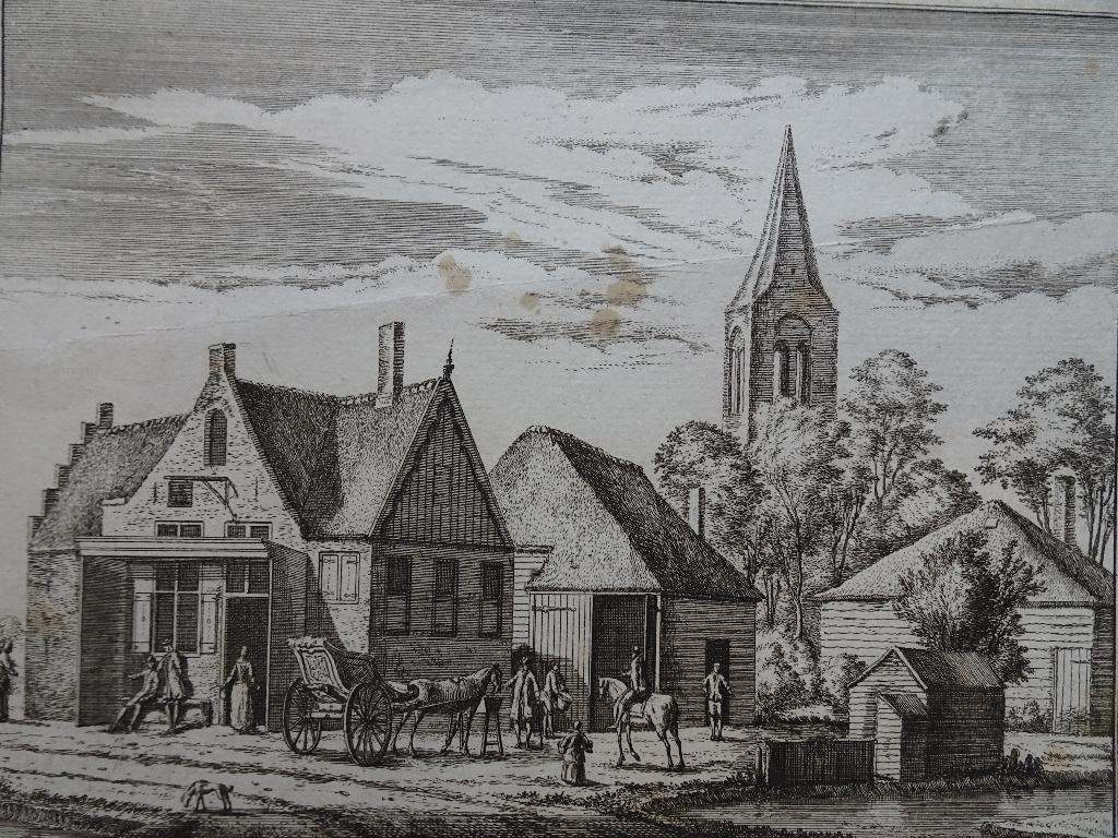 gravure dorp Spaarnwoude bij Spaarndam, Rademaker 1728, Verzenden, Stadsgezicht, Gravure, Origineel