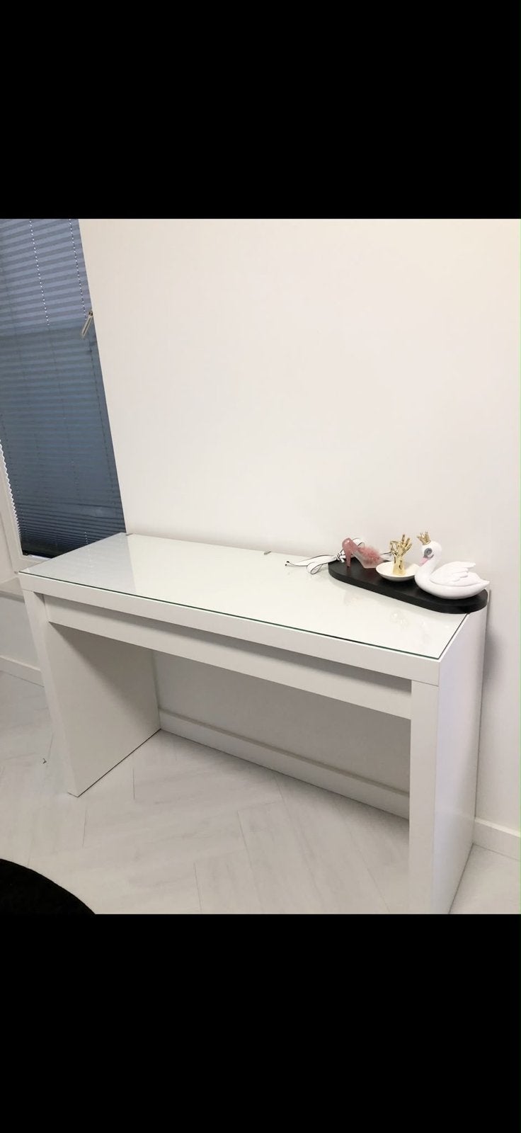 IKEA Toilettafel met glazen blad + zwarte stoel, Ophalen, Gebruikt, 100 tot 150 cm, Glas