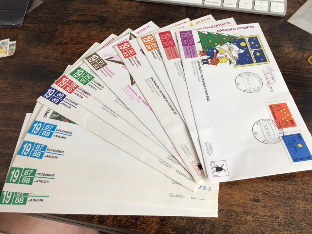 FDC Decemberzegels Nederland 1987-1995, Postzegels en Munten, Postzegels | Nederland, Ophalen of Verzenden, Na 1940, Gestempeld