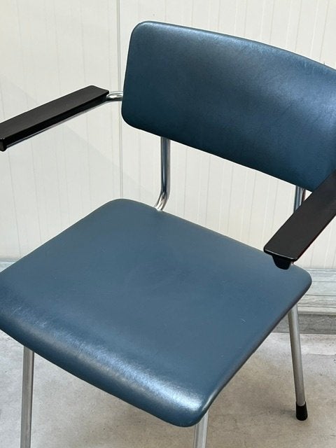Gispen 1235 eettafelstoel vintage eetkamerstoel retro blauw, Huis en Inrichting, Gebruikt, Leer, Blauw, .