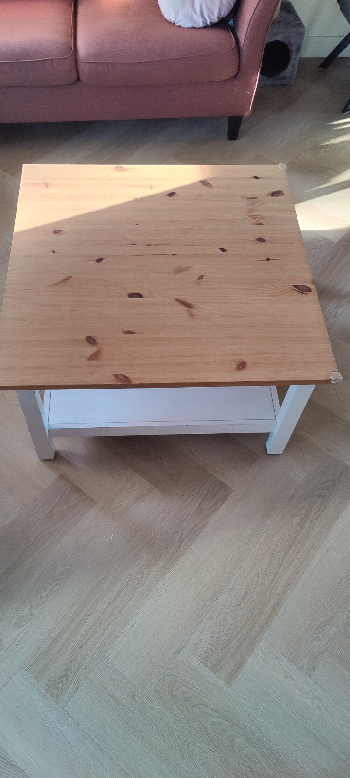 Houten salontafel met wit onderstel - IKEA Hemnes, Ophalen, Gebruikt, 50 tot 100 cm, Vierkant