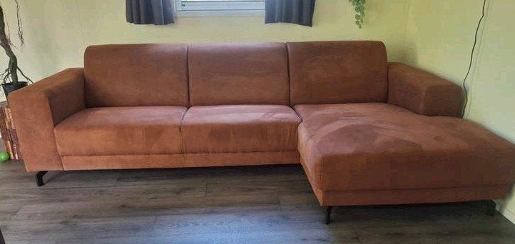 Loungebank met long chair- microvezel Bruin Rust, 250 tot 300 cm, Hoekbank, Driepersoons, Ophalen of Verzenden