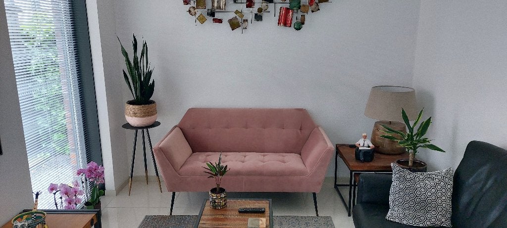 Dutchbone Kate roze sofa velvet., Huis en Inrichting, Banken | Bankstellen, Ophalen, Minder dan 75 cm, Zo goed als nieuw, Rechte bank