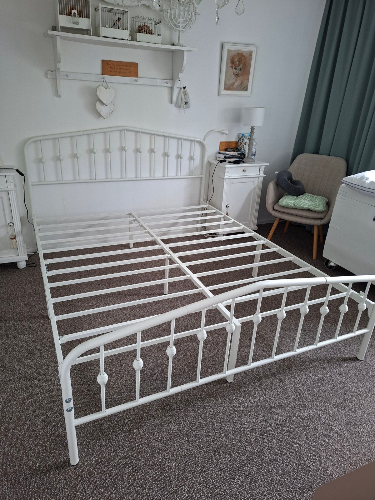 stevig wit metalen bed 160x200, Ophalen, Wit, Tweepersoons, Zo goed als nieuw