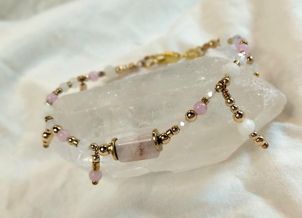 Armband kunziet en maansteen, Sieraden, Tassen en Uiterlijk, Edelstenen, Nieuw, Ophalen of Verzenden