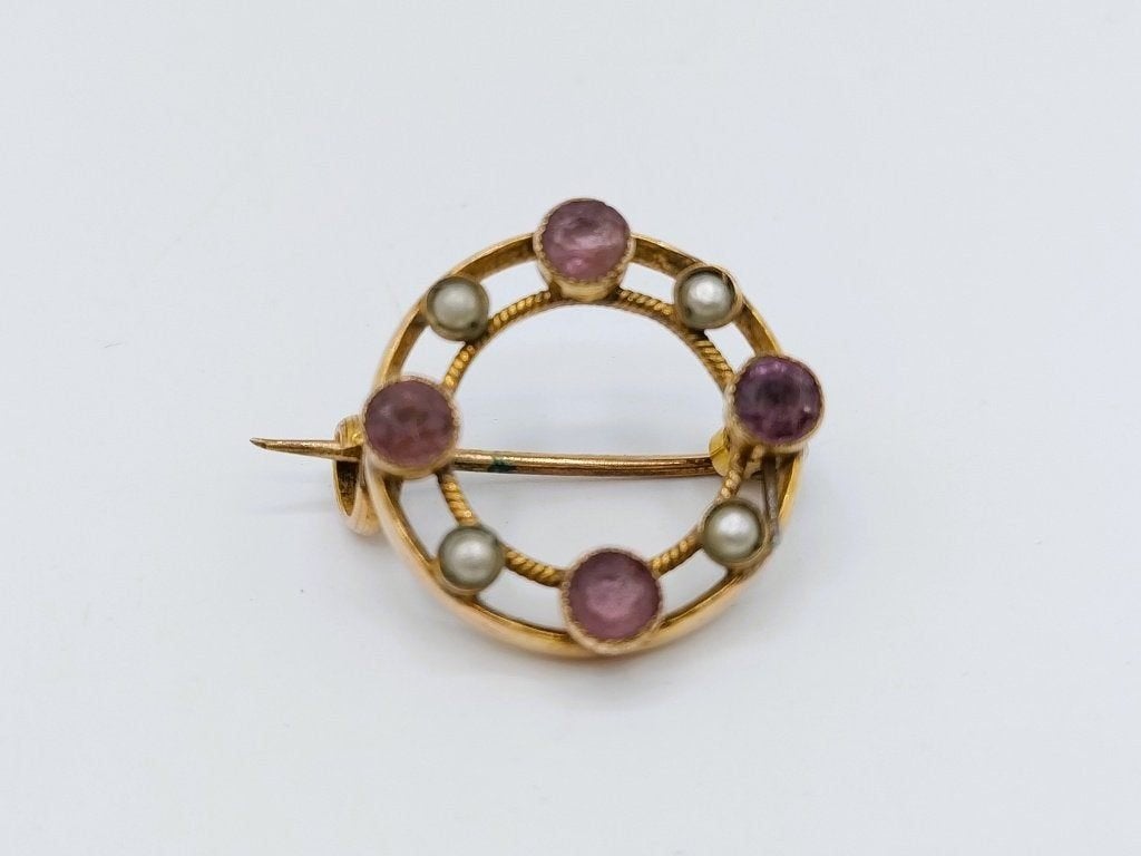 Gouden ringbroche met amethist en parels, Sieraden, Tassen en Uiterlijk, Verzenden, Zilver, Ring
