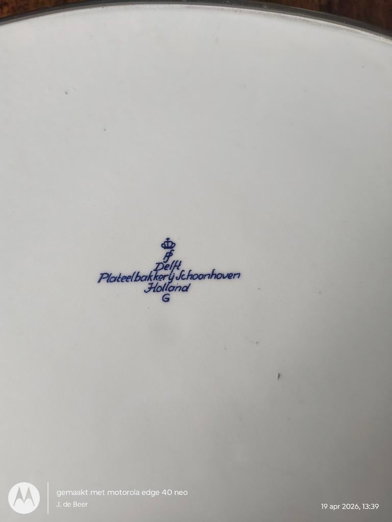 Antiek Delfts Blauw theeblad van tin en porselein, Ophalen of Verzenden