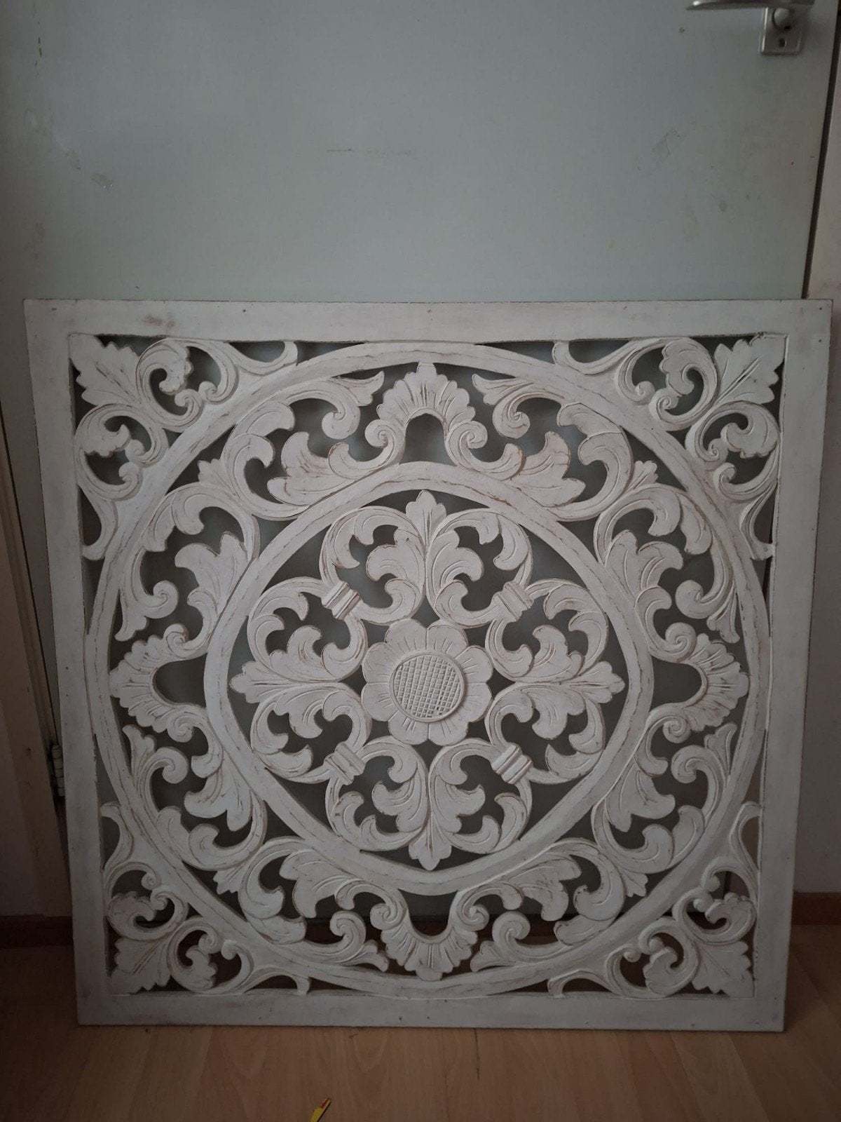 Decoratief Wandpaneel Houtsnijwerk Wit 80 bij 80 cm, Huis en Inrichting, Ophalen, Gebruikt, Hout, Vintage