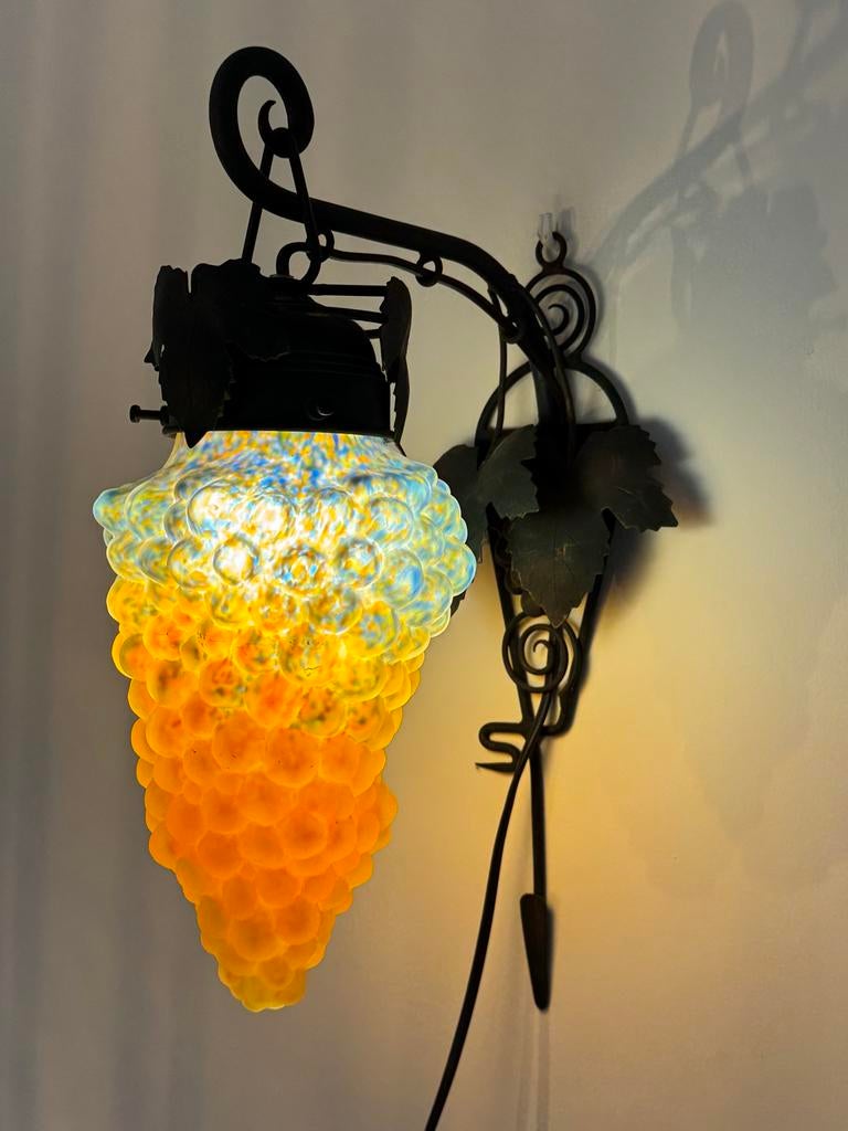 Unieke Wandlamp Druiventros - Glas en Metaal, Ophalen of Verzenden, Gebruikt, Glas