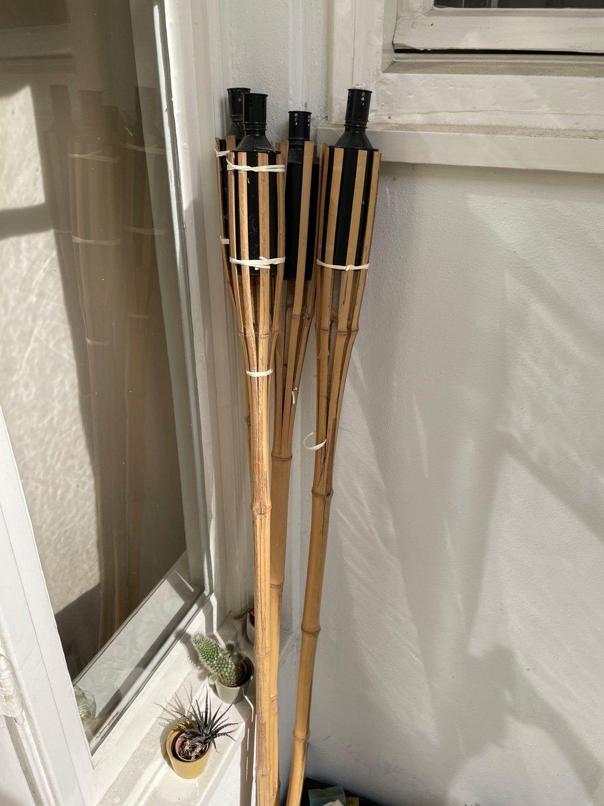4x Tropische Bamboe tuinfakkels voor lampolie, Ophalen, Gebruikt