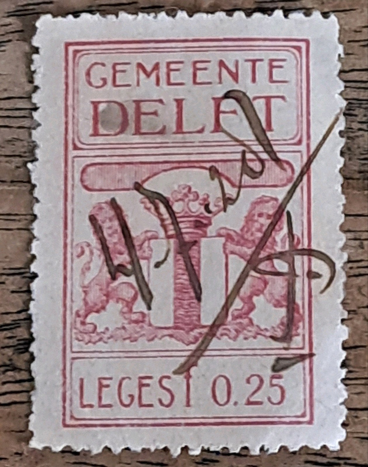 Belastingzegel Gemeente Delft, Leges 0,25, Ophalen of Verzenden