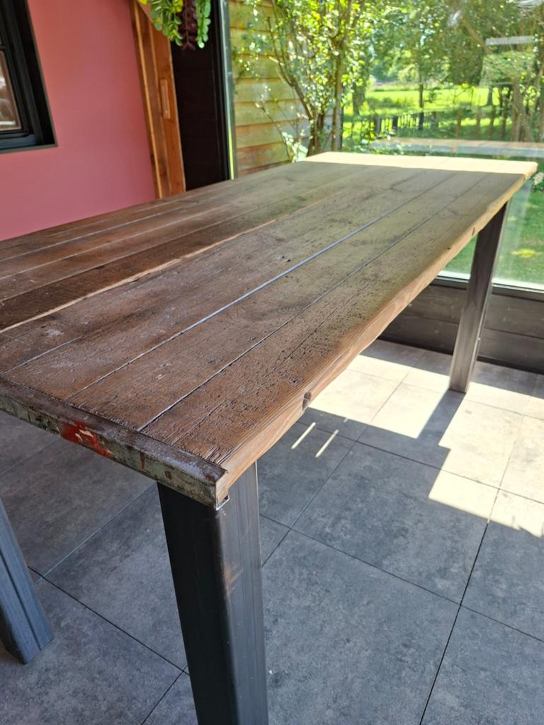Stoere industriële bartafel statafel, Ophalen, Gebruikt, Rechthoekig, Hout