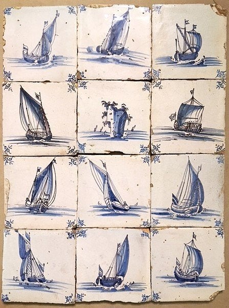 Tegels Antiek Schepen rond Kasteel Merwede Dordrecht, Ophalen of Verzenden