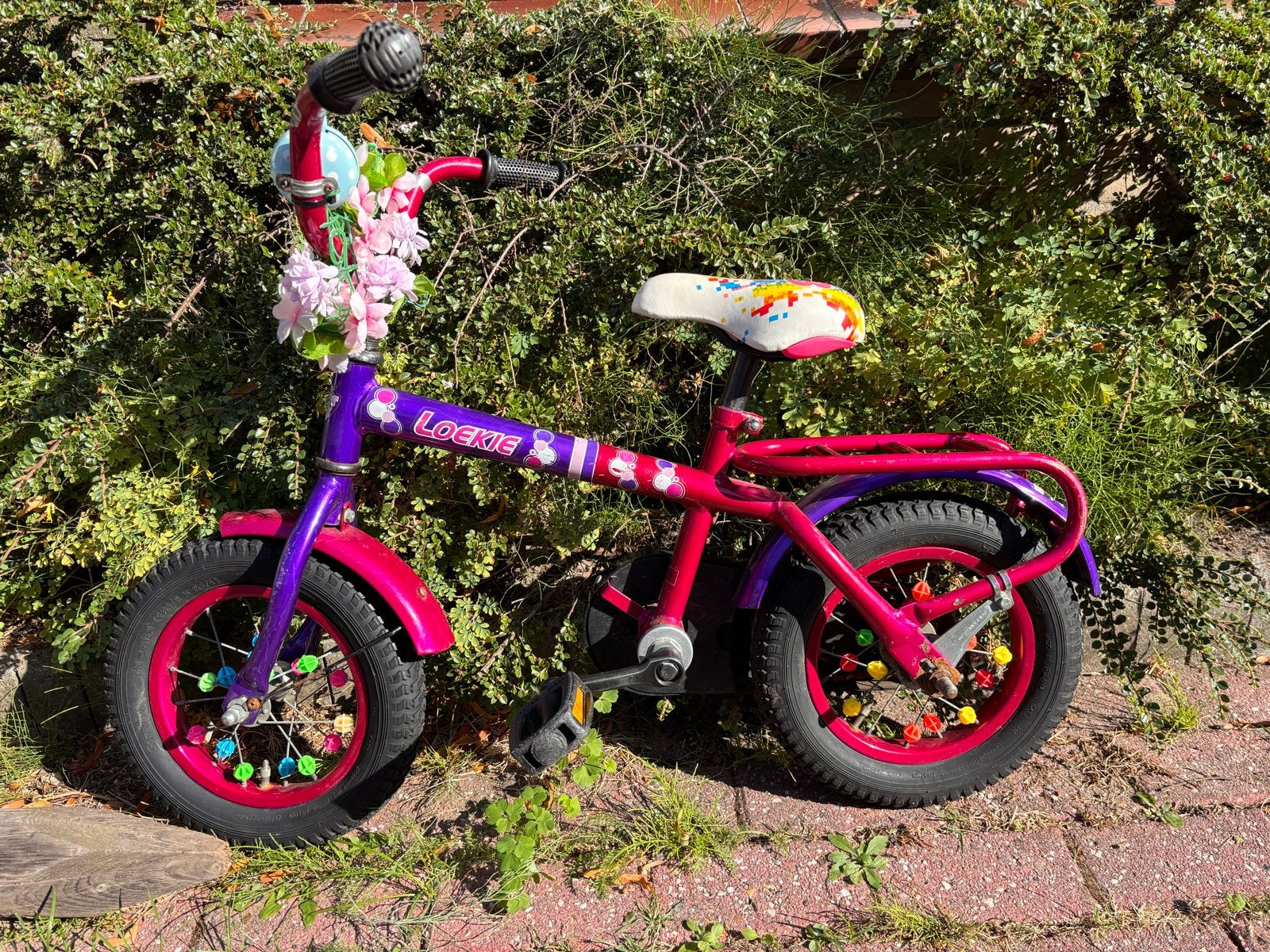 Leuke Loekie kinderfiets 12 inch - roze/paars, Ophalen, Gebruikt, Terugtraprem, Minder dan 16 inch