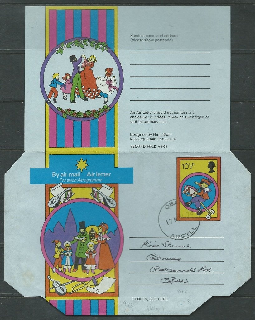 ENGELAND 1976 10 1/2p. Kerstmis Airletter, Greiner: 76, FD, Verzenden, Gestempeld