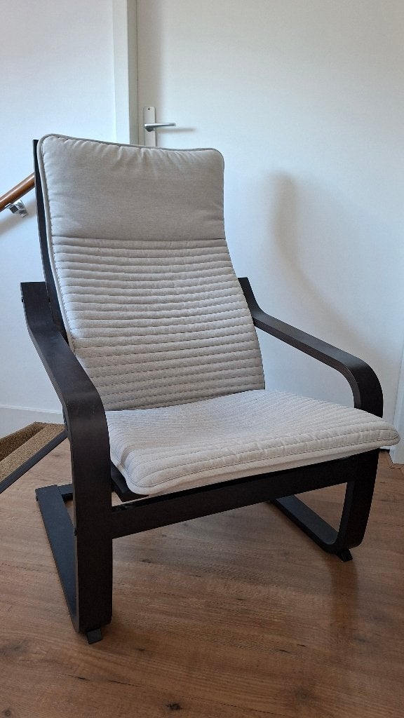 Ikea Poäng fauteuil + voetenbank, Huis en Inrichting, Fauteuils, Ophalen, Modern, Scandinavisch, 75 tot 100 cm, Zo goed als nieuw