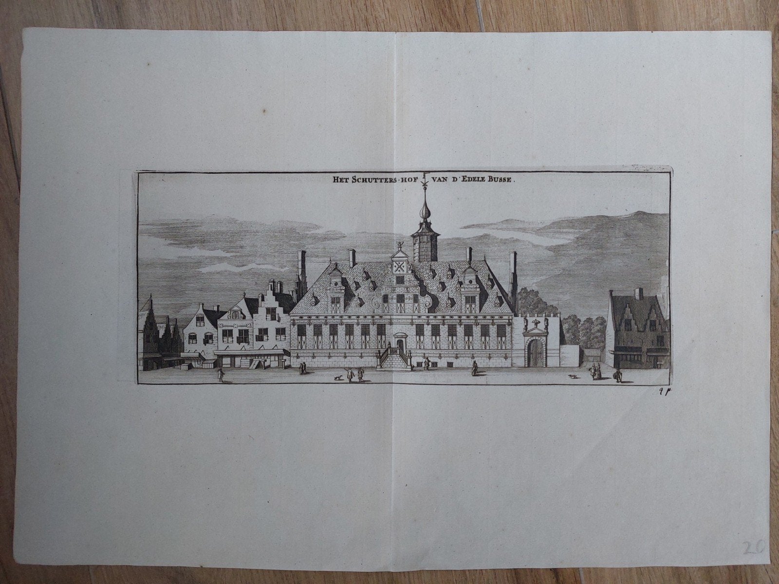 28 Schuttershof Veere Zeeland Originele gravure 1696, 34 cm, Stadsgezicht, Gravure, 14 cm