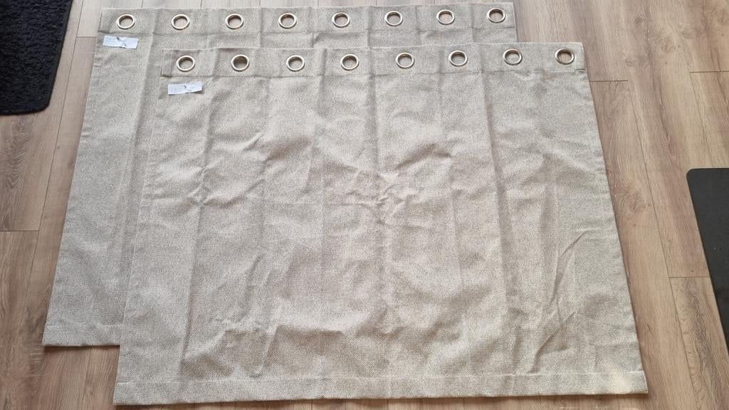 Verduisterende gordijnen beige/lichtgrijs diverse maten, Ophalen, Grijs, Zo goed als nieuw, 200 cm of meer