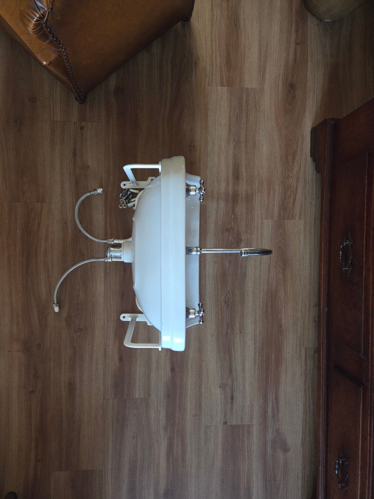 Wastafel met console, 55x44 cm, compleet met kranen, Ophalen, Gebruikt, Chroom, Kraan