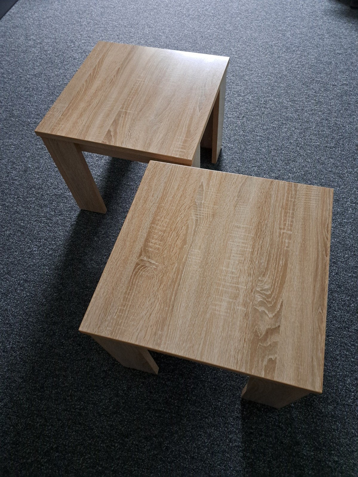 Set van 2 houten bijzettafels - zo goed als nieuw, Ophalen, Minder dan 45 cm, Minder dan 55 cm, Modern, Scandinavisch