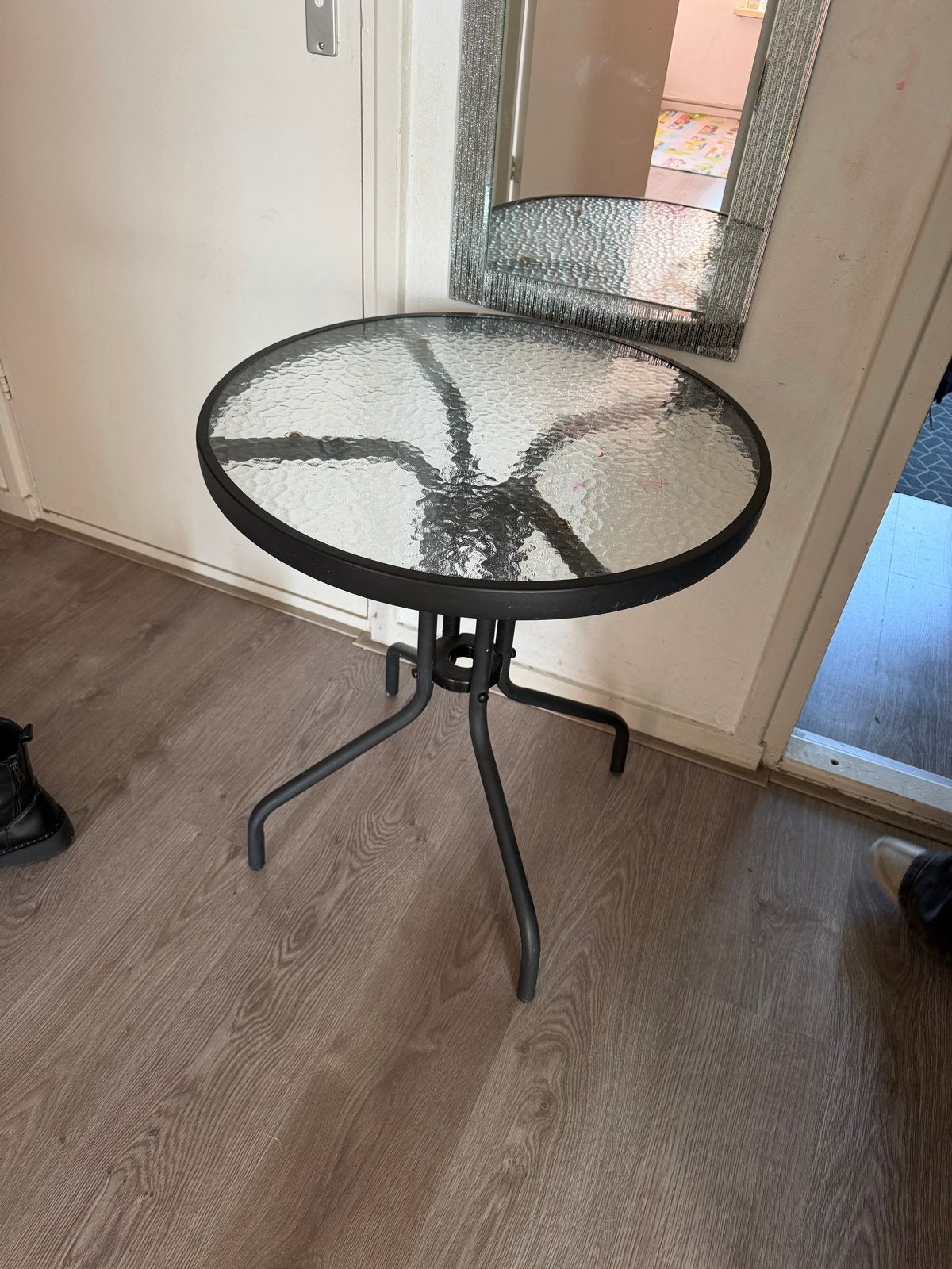 Ronde Balkontafel met Glazen Blad, Ophalen of Verzenden, Gebruikt, Rond, Metaal