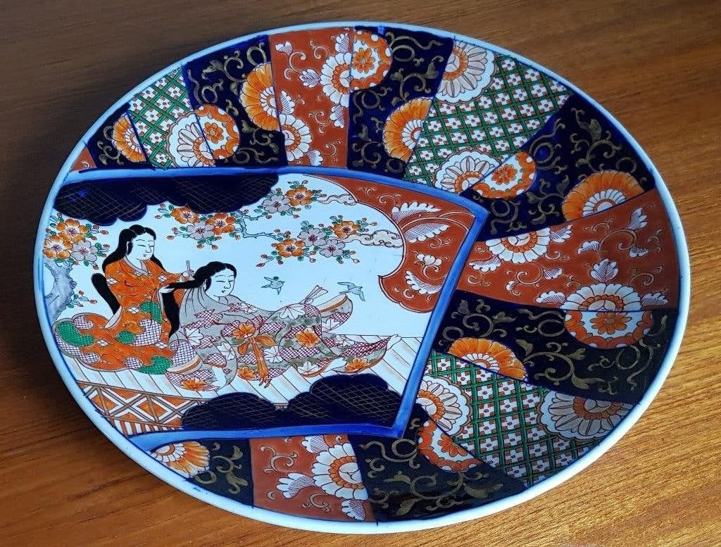 Antiek Japans Imari porseleinen schotel/wandbord Geisha's, Ophalen of Verzenden