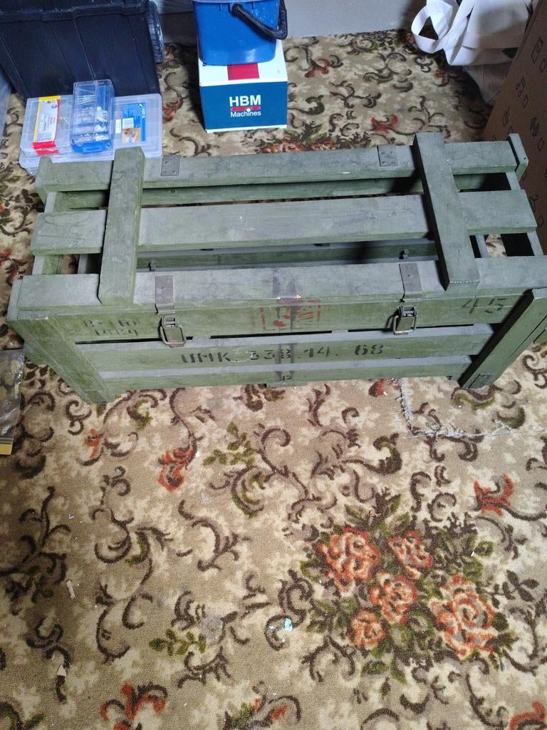 Vintage Houten Kist - Legergroen Opbergkist, Ophalen, Gebruikt, 40 tot 60 cm, Bak of Kist