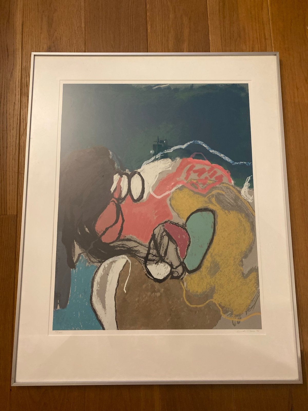 Abstracte roos/groen/geel Zeefdruk - 1992, Antiek en Kunst, Kunst | Litho's en Zeefdrukken, Gelimiteerde oplage, Ophalen, Abstract