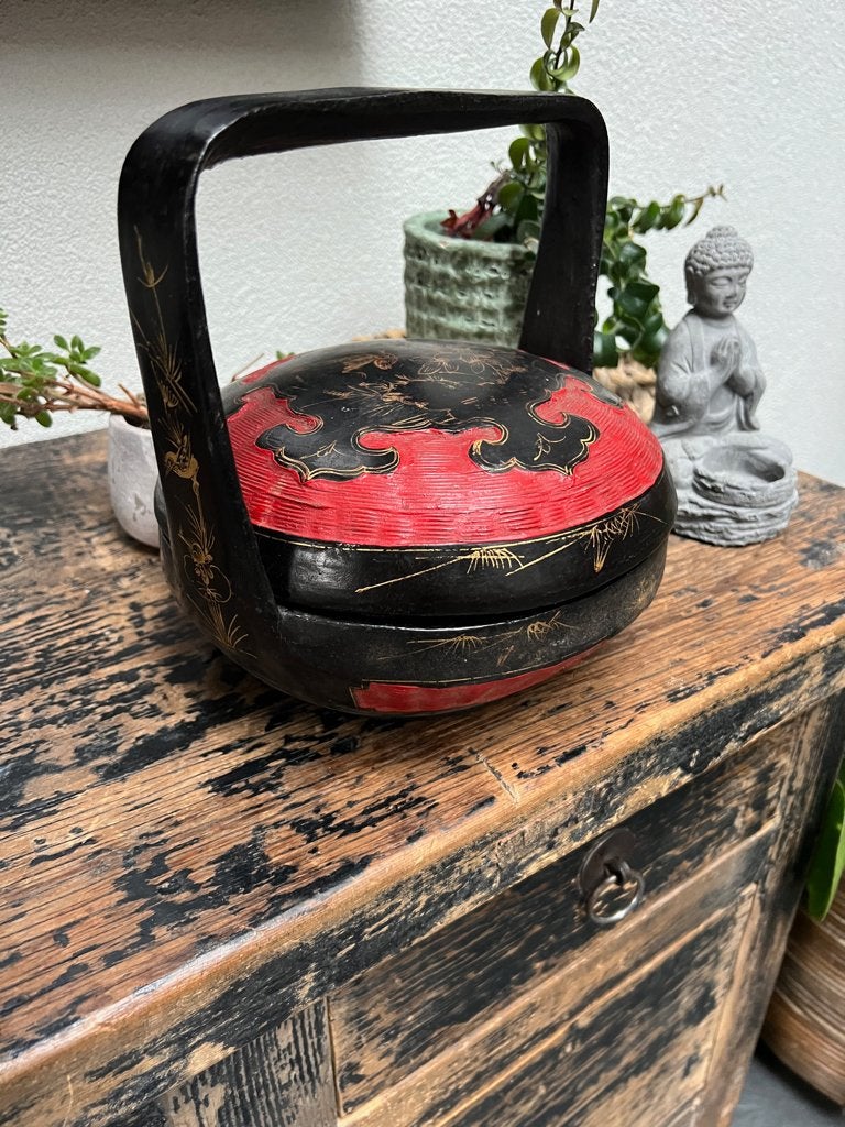 Chinese mand vintage chinees riet handbeschilderd, Verburgt Vintage, Gebruikt, Schaal, Rond