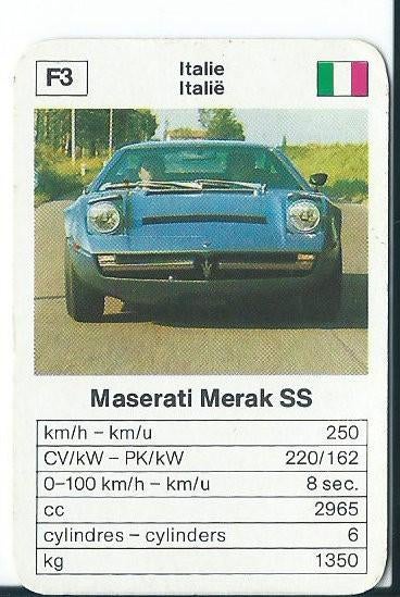 Troefkaart Maxi-mini Maserati Merak SS (losse kaart), Ophalen of Verzenden, Zo goed als nieuw, Auto's