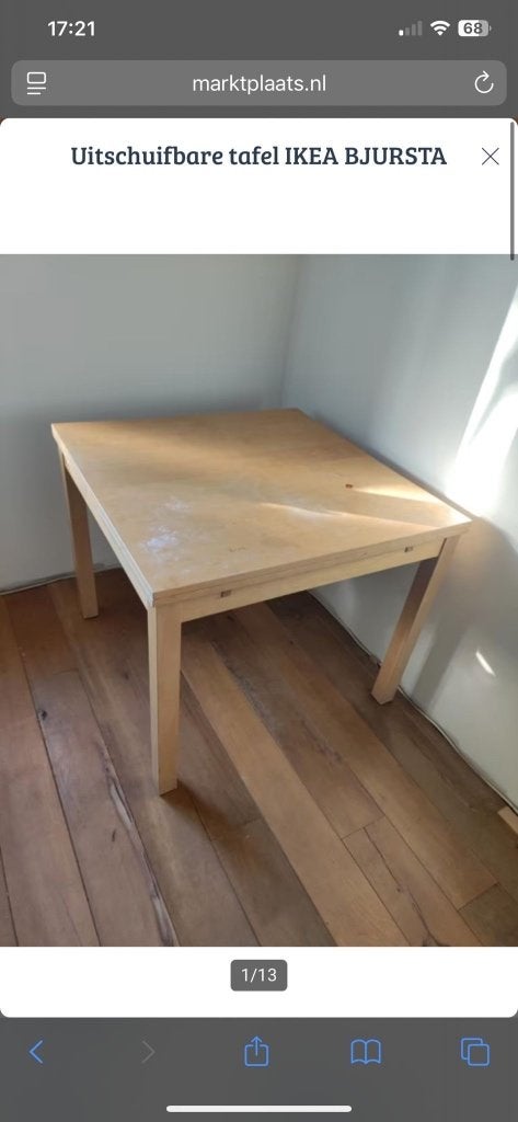 Uitschuifbare tafel, Ophalen, Gebruikt, 50 tot 100 cm, 50 tot 100 cm
