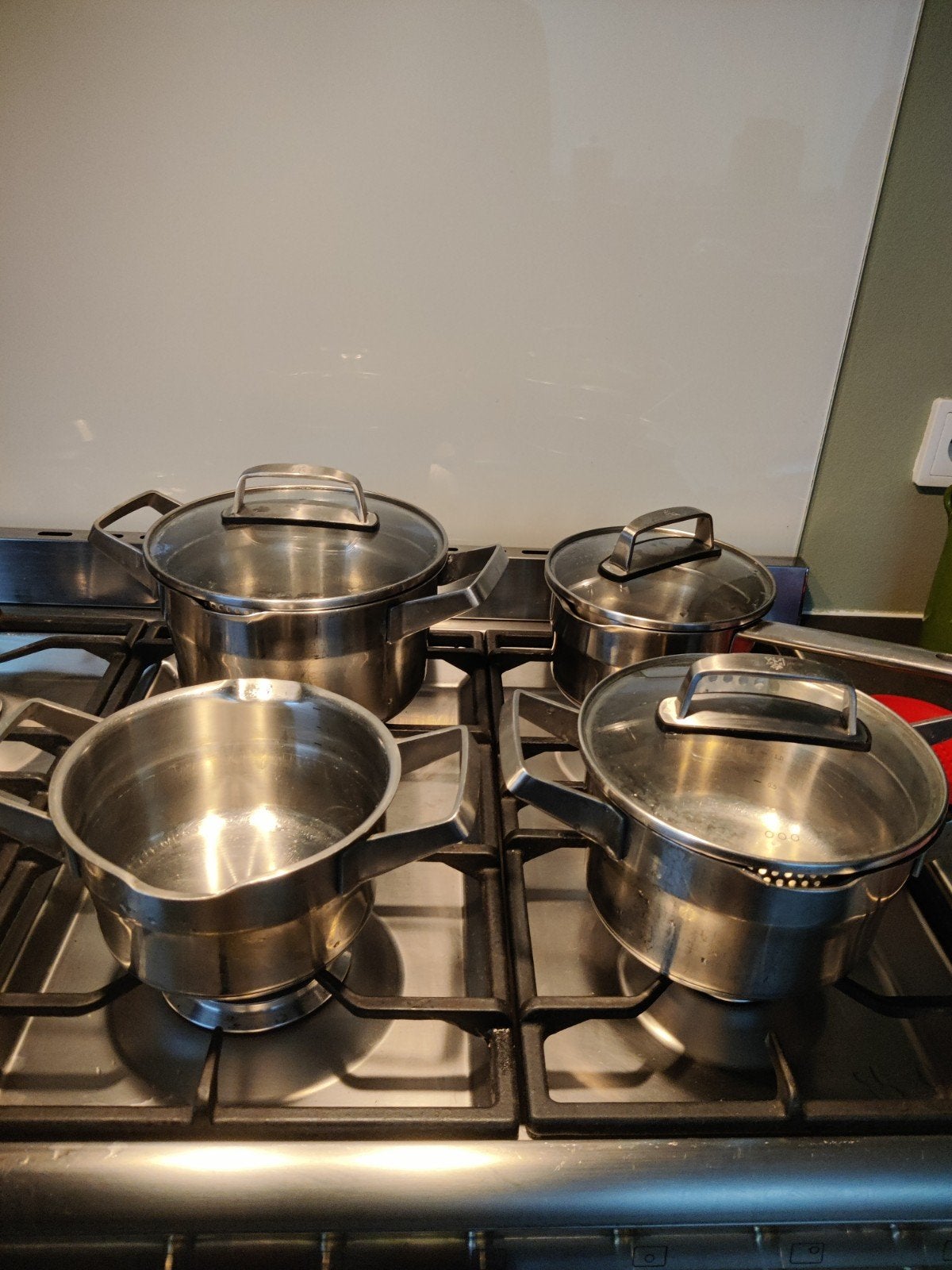 BK Proline Pannenset met 3 Dekselpannen - RVS, Ophalen, Gebruikt, Met deksel, BK