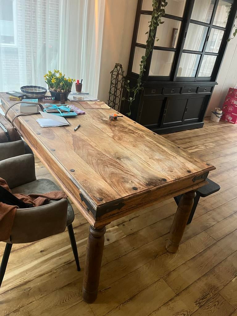 Robuuste houten eettafel (185x89x78 cm), Huis en Inrichting, Tafels | Eettafels, Ophalen, Gebruikt, 50 tot 100 cm, 150 tot 200 cm