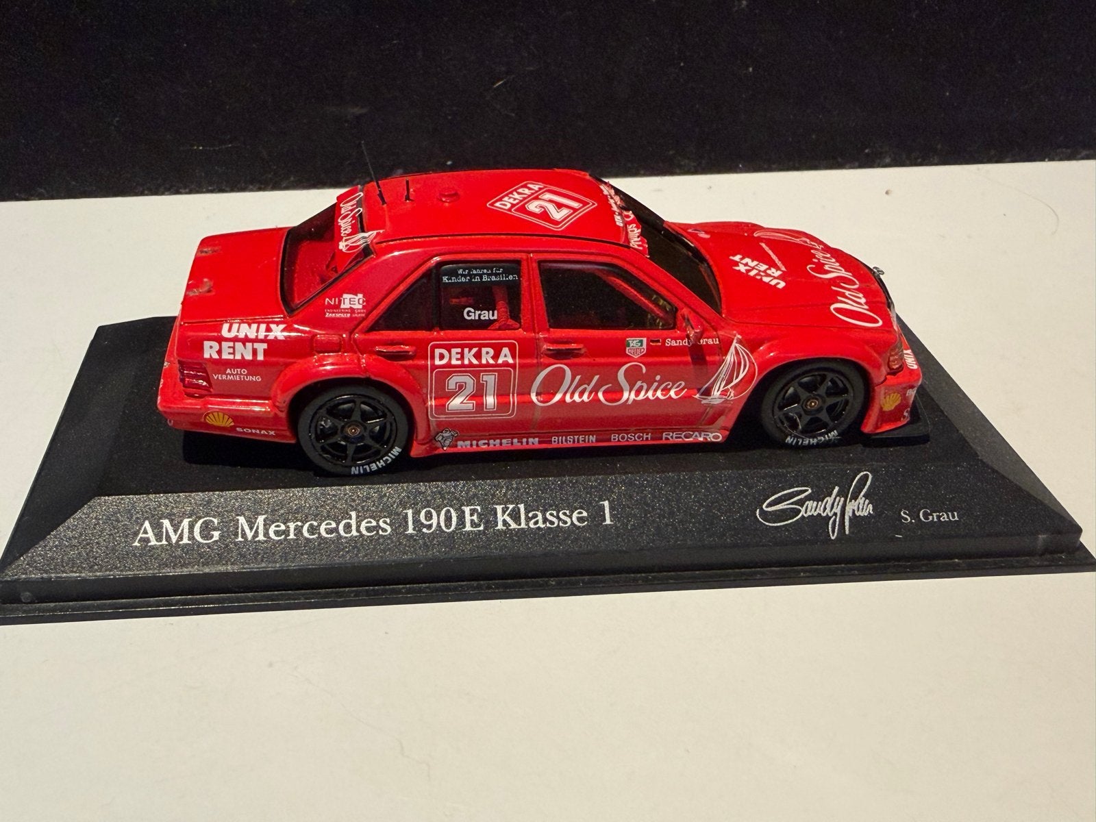 Modelauto: AMG Mercedes 190E Klasse 1 - Old Spice, Hobby en Vrije tijd, Ophalen of Verzenden, Zo goed als nieuw, Overige typen