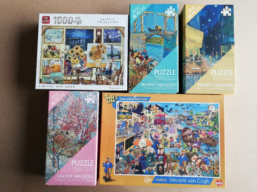 5 Vincent van Gogh puzzels van 1000 stukjes, Ophalen of Verzenden, 500 t/m 1500 stukjes, Gebruikt, Legpuzzel